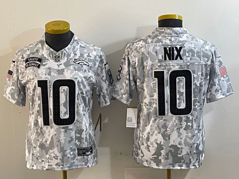 Youth Denver Broncos 10 Nix Nike Arctic Camo 2024 Salute to Service Limited NFL Jersey style 1